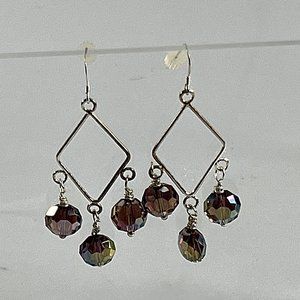 Aurora Borealis Silver Tone Dangle Earrings Chandelier Purple 2.5" Long